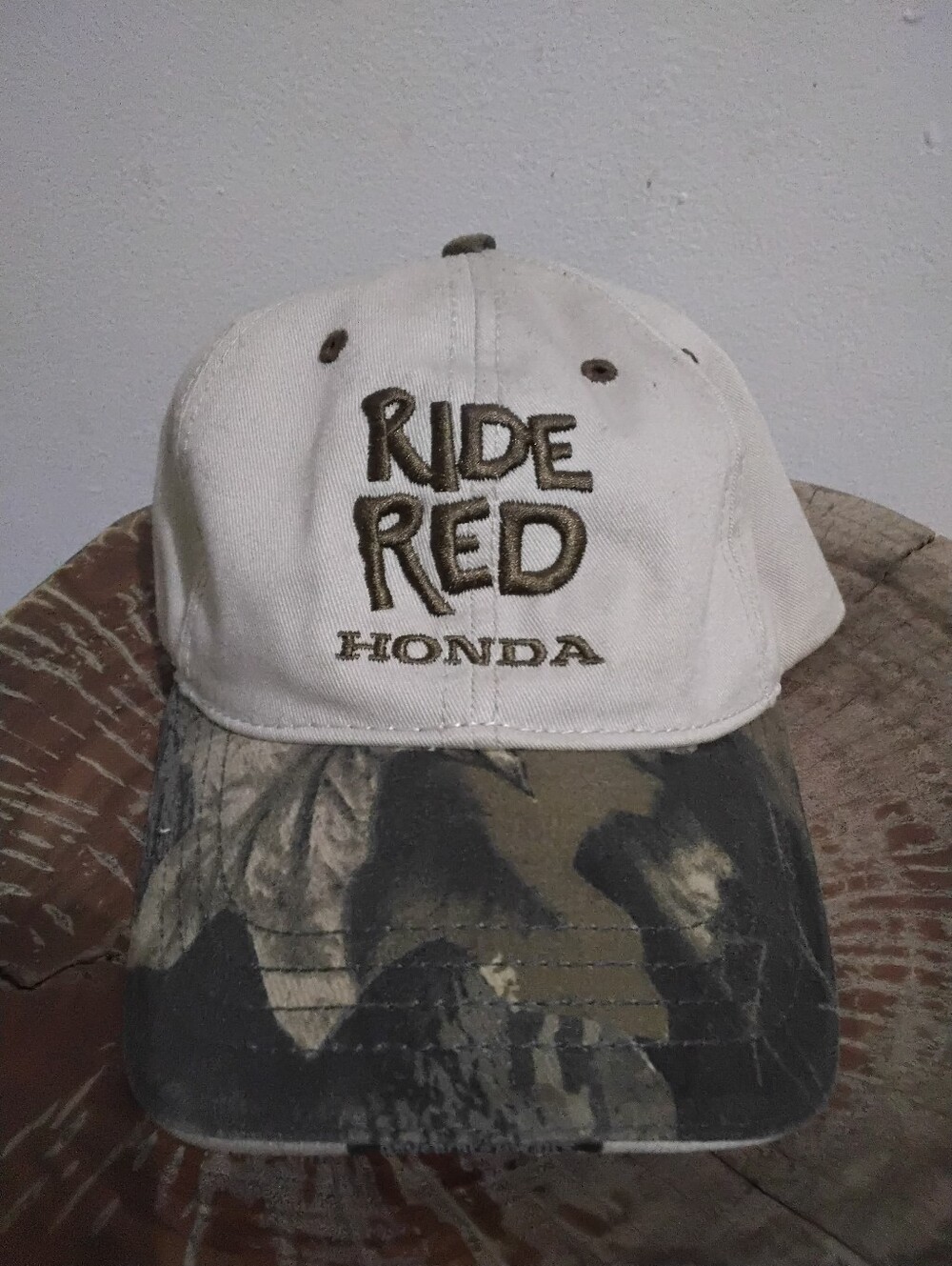 Men's/Unisex Honda "Ride Red" Khaki/Woodland Camo Adjustable Cap